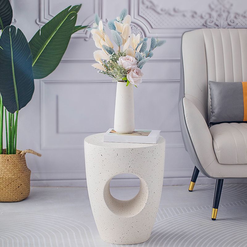 14.2" W x 14.2" D x 18.5" H Accent Side Table Cement with A Hole Corner Table in White