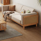 89" Wide Square Arm Sofa 3-Seater Solid Wood Sofa with Rattan Accent