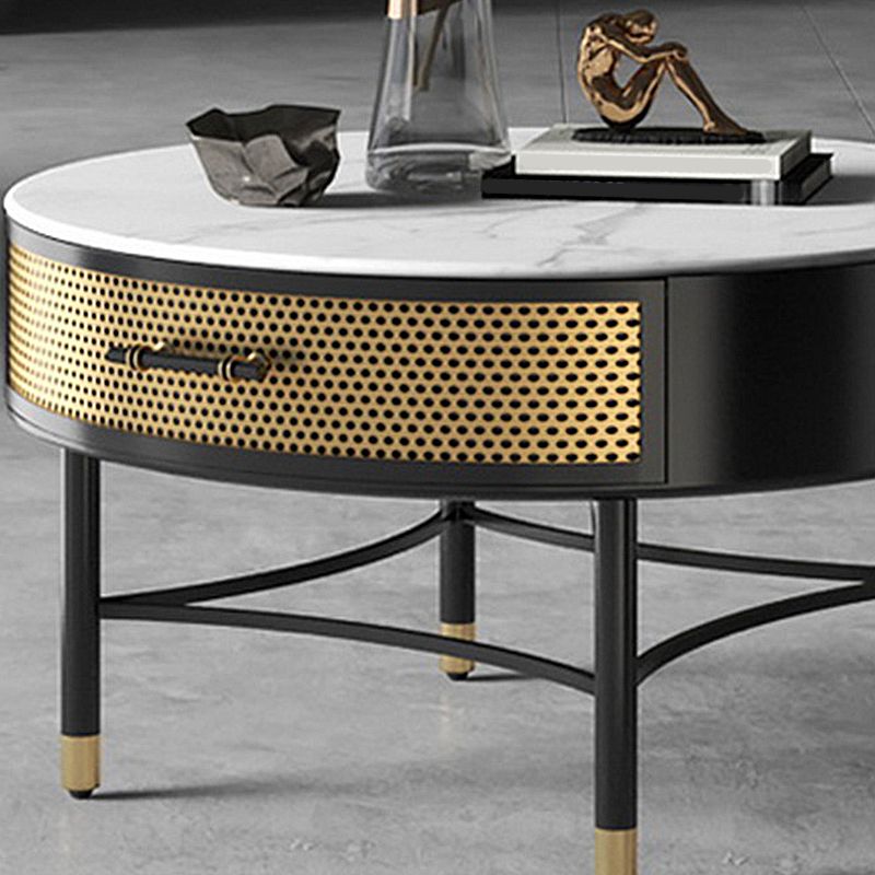 17.7" H Round Slate Coffee Table 4 Legs Cocktail Table with Drawer Clearhalo 'Coffee & Accent Tables' 'Coffee Tables' 'coffee_tables' 'furn' 'furn_coffee_tables' 'Furniture' 'Living Room Furniture' 1200x1200_350a938e-7c1c-477f-836b-4f8427580916
