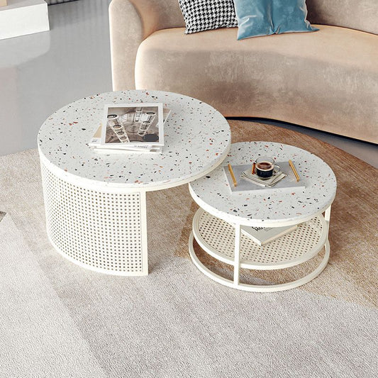 Contemporary Coffee Table White Round Slate Coffee Cocktail Table Clearhalo 'Coffee & Accent Tables' 'Coffee Tables' 'coffee_tables' 'furn' 'furn_coffee_tables' 'Furniture' 'Living Room Furniture' 1200x1200_350b2224-189d-4a44-b84b-19d6bbee92b1