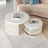 Contemporary Coffee Table White Round Slate Coffee Cocktail Table Clearhalo 'Coffee & Accent Tables' 'Coffee Tables' 'coffee_tables' 'furn' 'furn_coffee_tables' 'Furniture' 'Living Room Furniture' 1200x1200_350b2224-189d-4a44-b84b-19d6bbee92b1