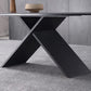Black Frame Pedestal Casual Dining Table Modern Rectangle Dining Table with Stone Top Clearhalo 'Dining Tables & Seating' 'Dining Tables' 'dining_table' 'furn' 'furn_dining_table' 'Furniture' 'Kitchen & Dining Furniture' 1200x1200_350c25a0-be4e-417f-90e9-a82cd3868ea5