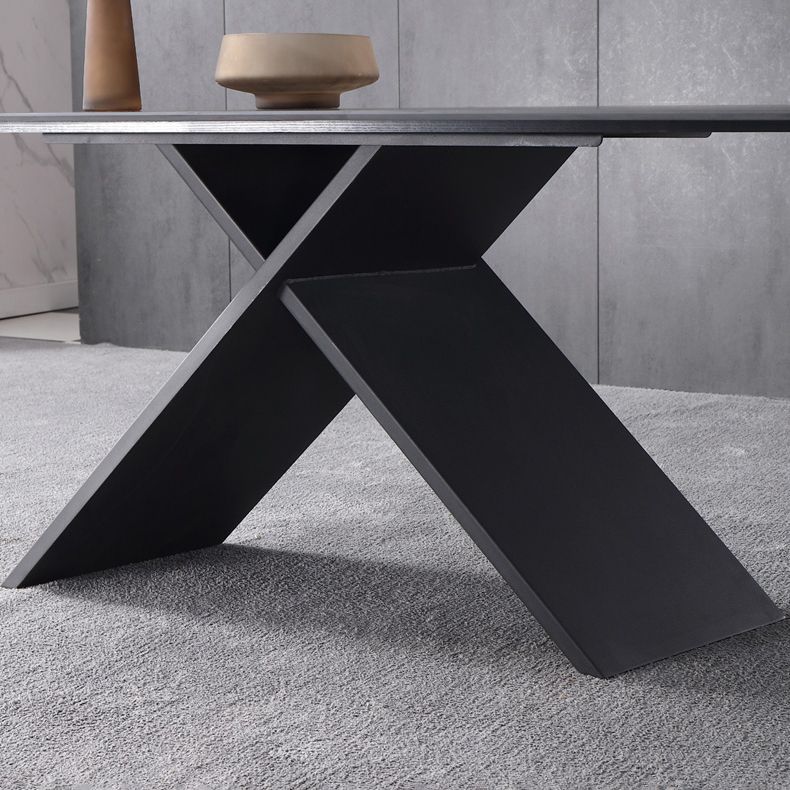 Black Frame Pedestal Casual Dining Table Modern Rectangle Dining Table with Stone Top Clearhalo 'Dining Tables & Seating' 'Dining Tables' 'dining_table' 'furn' 'furn_dining_table' 'Furniture' 'Kitchen & Dining Furniture' 1200x1200_350c25a0-be4e-417f-90e9-a82cd3868ea5