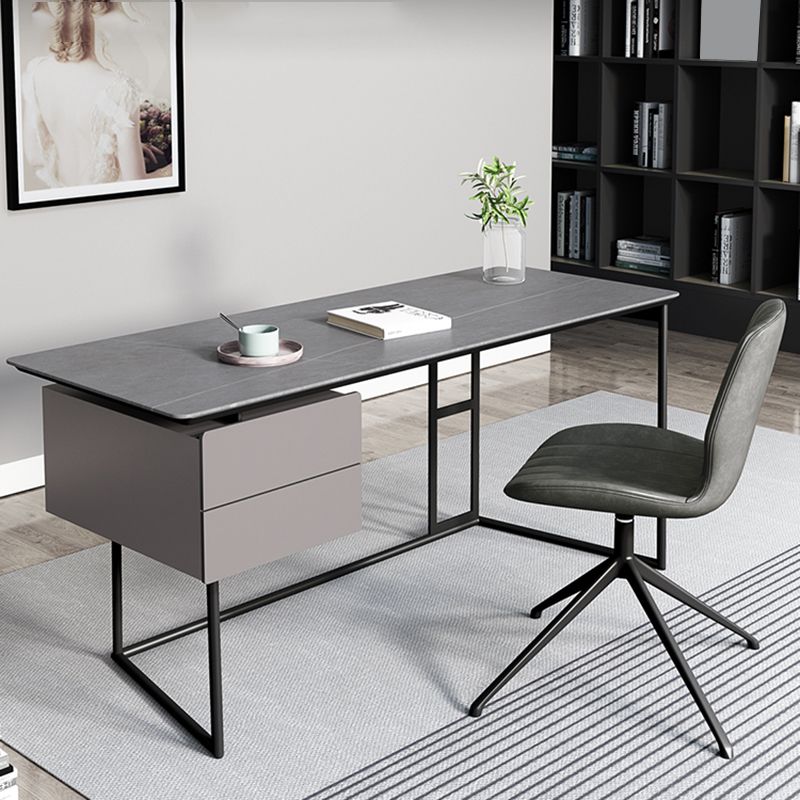 Modern Stone Top Office Desk Rectangle Task Desk with 2 Drawers for Home Clearhalo 'furn' 'furn_office_desk' 'Furniture' 'Office Desks' 'Office Furniture' 'office_desk' 1200x1200_351075e8-e018-4084-bd3d-d92cfaa25c3a