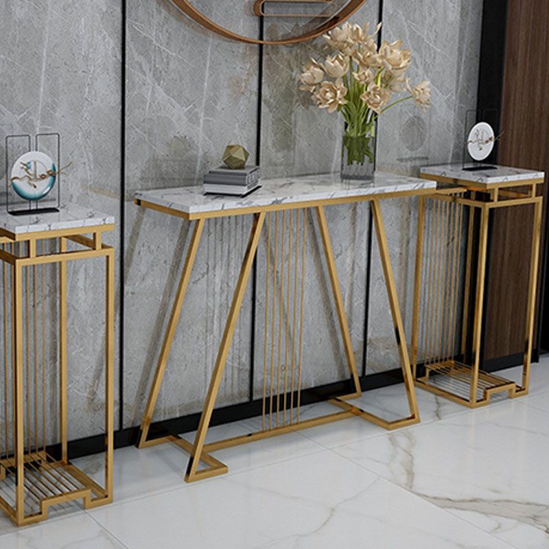Modern Iron Console Sofa Table Rectangle Marble Console Accent Table for Hall
