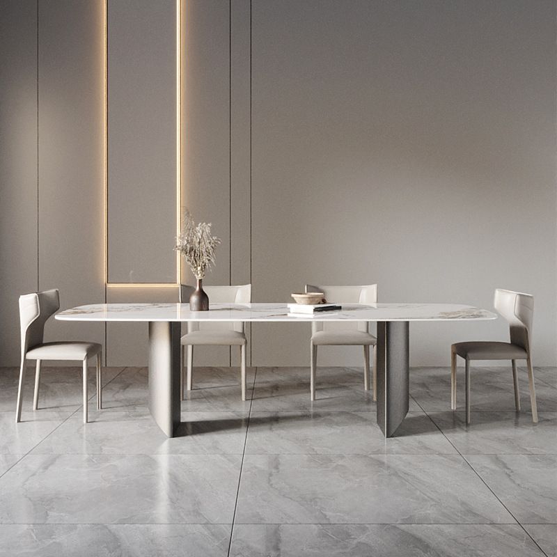 Metal Traditional Luxury Rectangle Table Sintered Stone Table with Double Pedestal Base Clearhalo 'Dining Tables & Seating' 'Dining Tables' 'dining_table' 'furn' 'furn_dining_table' 'Furniture' 'Kitchen & Dining Furniture' 1200x1200_35152dbf-7be0-415f-810f-dfc87548bc64