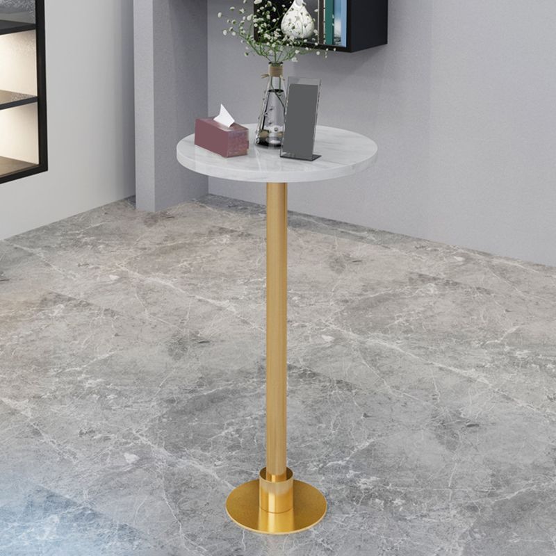 Table de bar avec base en métal Glam et plateau en pierre blanche, table de pub fixe pour patio
