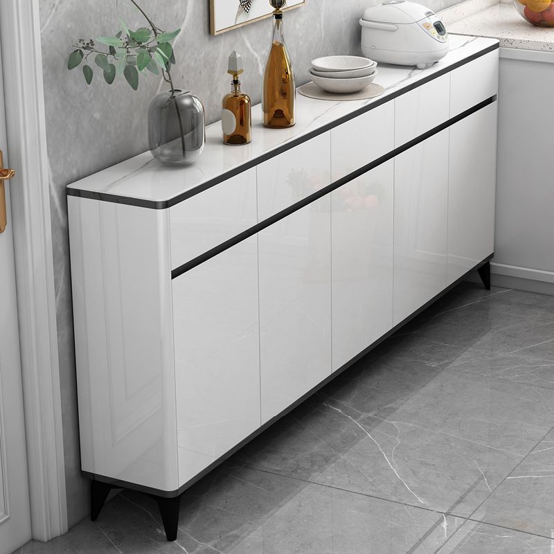 Cena in vetro Sideboard Sideboard White Mirroring Board con gambe metalliche