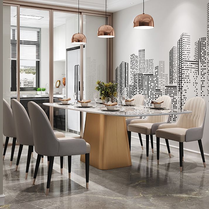 Traditional Luxury Style Sintered Stone Dining Table Rectangle Table with Pedestal Base Clearhalo ' dining_table' 'Dining Tables & Seating' 'Dining Tables' 'furn' 'furn_dining_table' 'Furniture' 'furniture_dining_table' 'Kitchen & Dining Furniture' 'kitchen&dining_furn' 'kitchen' 'kitchen_dining_table' 1200x1200_351b7268-eb2c-44db-935d-7a22cdc13855