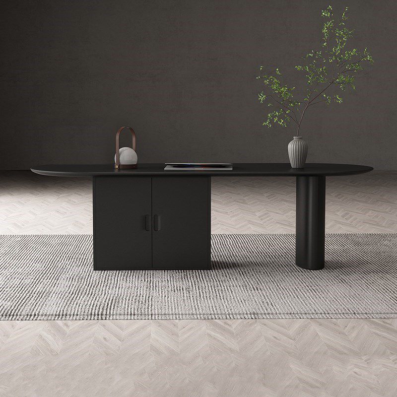 Minimalism Wood Oval Dining Table Wood Base Dining Table with Cabinet Clearhalo 'Dining Tables & Seating' 'Dining Tables' 'dining_table' 'furn' 'furn_dining_table' 'Furniture' 'furniture_dining_table' 'Kitchen & Dining Furniture' 'kitchen' 'kitchen_dining_table' 1200x1200_351be62d-fefd-46df-98f7-f6ba48fbce15