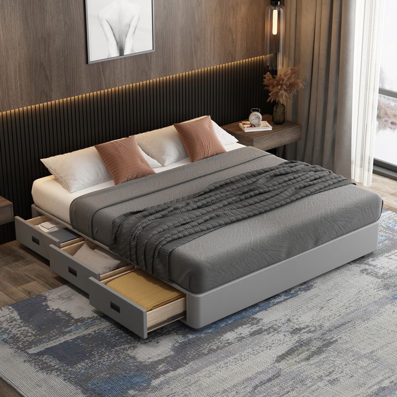 Eigentijdse lage matras inbegrepen bedframe grijs gestoffeerd getuft bed met 3 laden