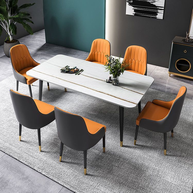 Glam Stone Rectangle Dining Table Matte Finish Home Table with 4 Legs Clearhalo 'Dining Tables & Seating' 'Dining Tables' 'dining_table' 'furn' 'furn_dining_table' 'Furniture' 'furniture_dining_table' 'Kitchen & Dining Furniture' 'kitchen' 'kitchen_dining_table' 1200x1200_352249ba-9f4b-4d9a-acff-ce843a41f820