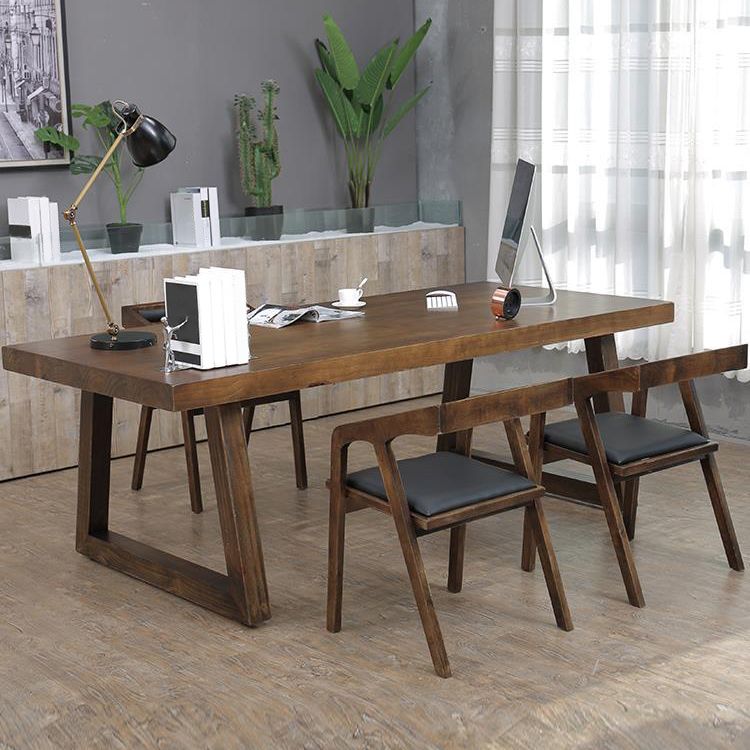 Industrial Style Rectangle Table Wooden Dining Table with Wooden Legs Clearhalo 'Dining Tables & Seating' 'Dining Tables' 'dining_table' 'furn' 'furn_dining_table' 'Furniture' 'Kitchen & Dining Furniture' 1200x1200_352314ed-c78d-469b-a70c-32aee1f578ef