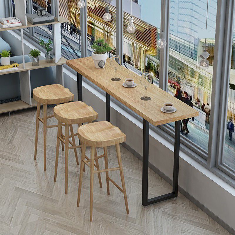 Pine Wood Bar Dining Table Modern Rectangle Bar Table with Sled Pedestal for Milk Tea Shop Clearhalo 'Bar Furniture' 'Bar Tables' 'bar_tables' 'furn' 'furn_bar_tables' 'Furniture' 'furniture_bar_tables' 'Kitchen & Dining Furniture' 1200x1200_3525a497-23a0-4152-8b8f-e5e89b18423d