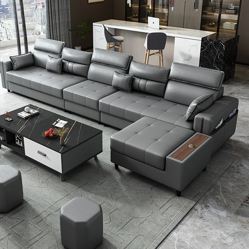 Square Arm Grey Cushion Back Contemporary Storage Adjustable Living Room Sofa Clearhalo 'Furniture' 'furniture_sectionals' 'kitchen' 'kitchen_sectionals' 'Living Room Furniture' 'Sectionals' 1200x1200_3526f560-0f7a-49c7-9306-66a85b022432