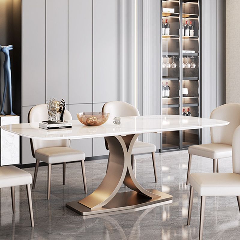 Steenglam -rechthoek eettafel witte top voetstuktafel voor thuis