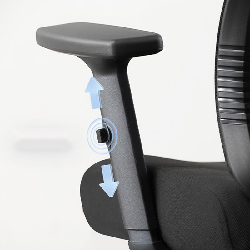 Chaise de bureau coulissante moderne noire, hauteur de siège réglable, bras fixes avec roues