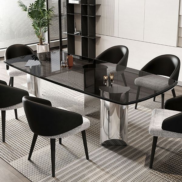 Contemporary Kitchen Dinner Table Rectangle  Glass Top Dining Table