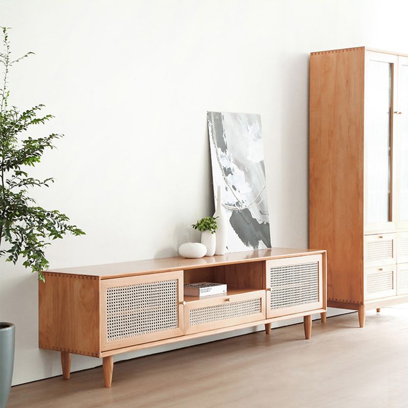 Console multimediale per TV in legno massello Supporto TV scandinavo con cassetto