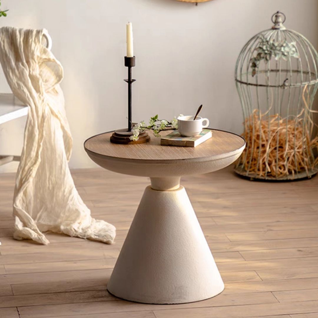 Mesa de cóctel envejecida de estilo francés, mesa de centro con pedestal de madera para sala de estar