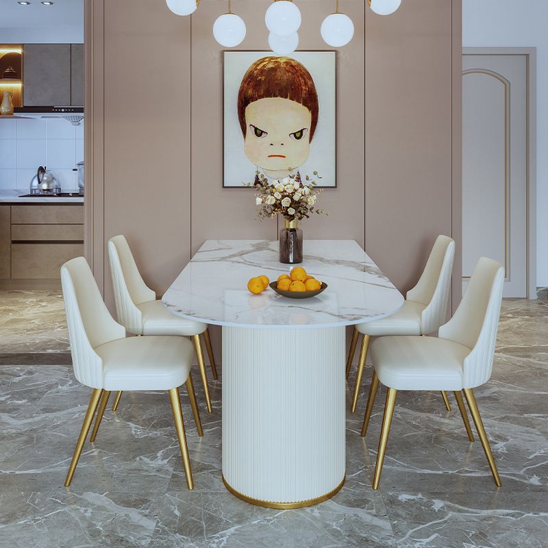 Glam Style Kitchen Sintered Stone Dining Table Freeform Table with Double Pedestal Base Clearhalo ' dining_table' 'Dining Tables & Seating' 'Dining Tables' 'furn' 'furn_dining_table' 'Furniture' 'furniture_dining_table' 'Kitchen & Dining Furniture' 'kitchen&dining_furn' 'kitchen' 'kitchen_dining_table' 1200x1200_35393d5c-9618-4d87-bd4c-e8eb90c5985d