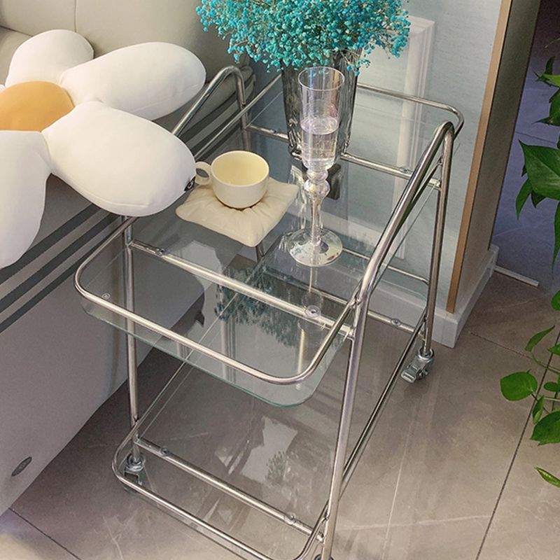 Modern Glass End Slide Table 2-Tier Corner Table with Storage