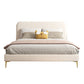Glam Genuine Leather Bed Frame White Upholstered Low Profile Standard Bed