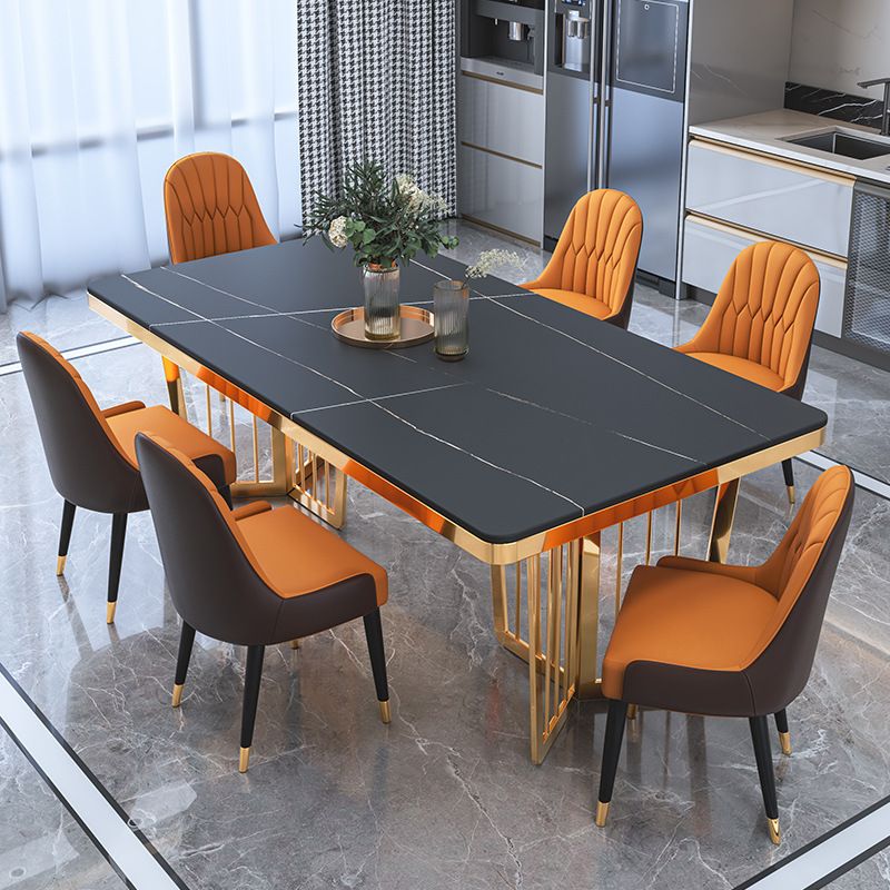Glam Sintered Stone Double Pedestal Table Home Rectangle Dining Table Clearhalo 'Dining Tables & Seating' 'Dining Tables' 'dining_table' 'furn' 'furn_dining_table' 'Furniture' 'furniture_dining_table' 'Kitchen & Dining Furniture' 'kitchen' 'kitchen_dining_table' 1200x1200_353fabc4-7830-40bb-96ea-fecd5594fdbb
