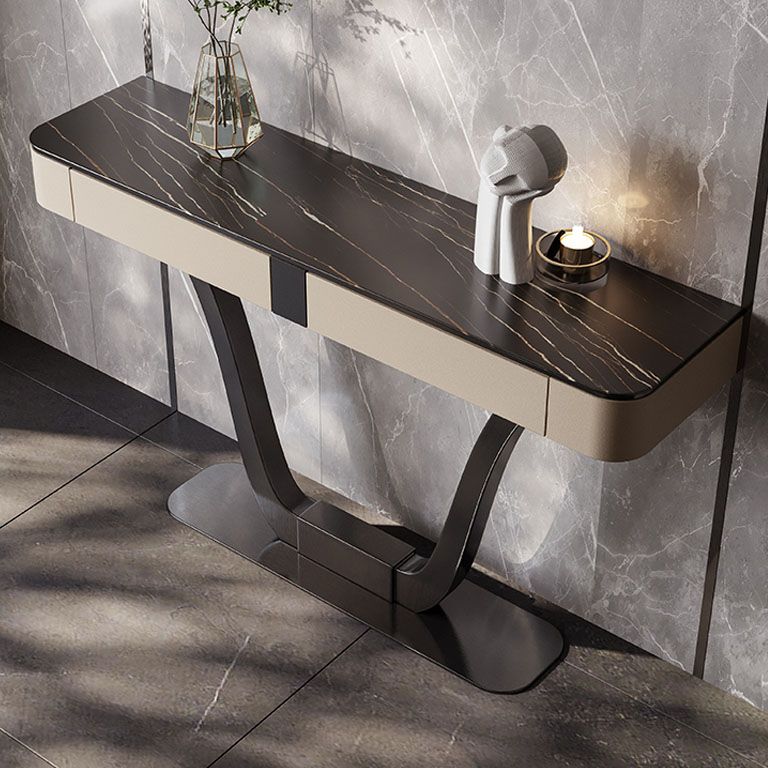 Half Moon Shape Contemporary Console Table Stone White/Black Console Sofa Table