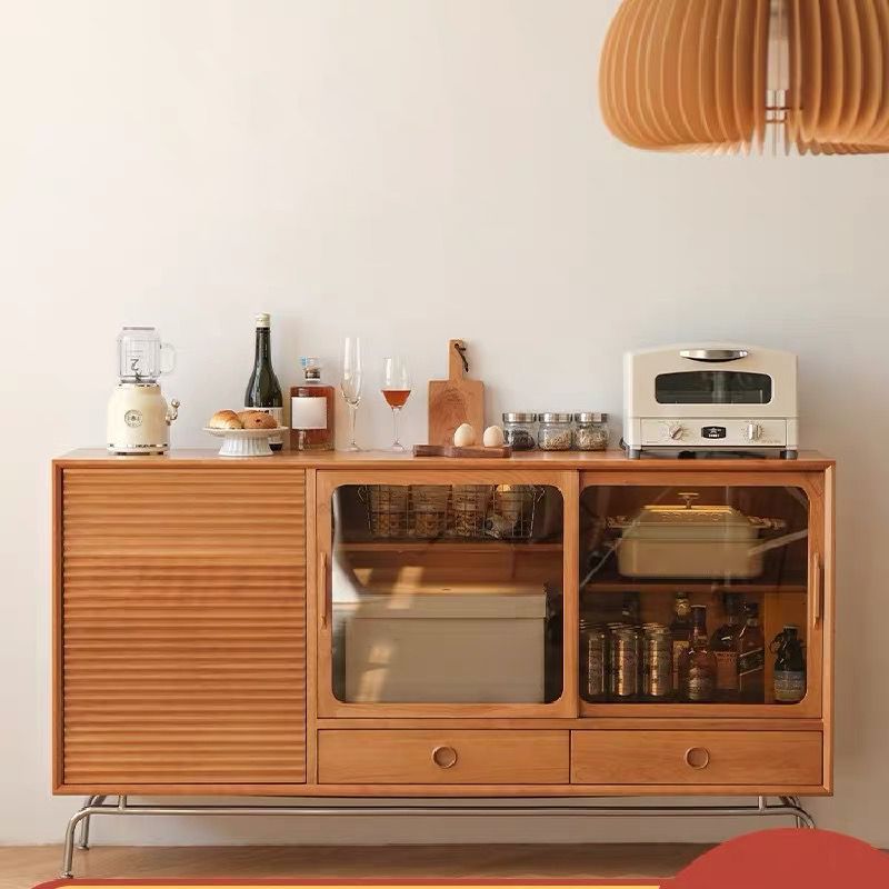 Moderno moderno mobile sideboard server in legno solido marrone con 2-disegno