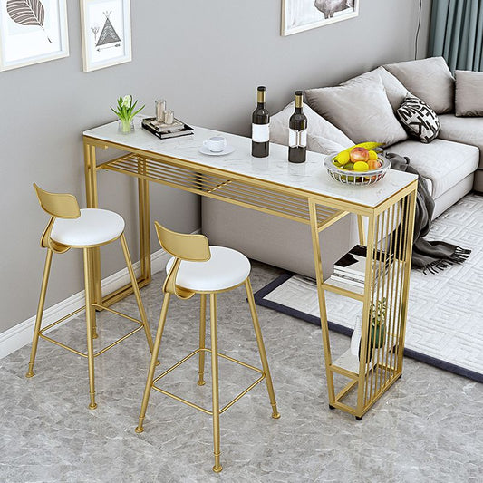 Contemporary Style Rectangle Bar Table Faux Marble Bistro Bar Desk with Storage Clearhalo 'Bar Furniture' 'Bar Tables' 'bar_tables' 'furn' 'furn_bar_tables' 'Furniture' 'Kitchen & Dining Furniture' 1200x1200_354bb30d-73db-4c91-923e-0e51b8411911