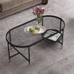 Contemporary Elliptical Glass & Slate Coffee Cocktail Table with Storage Shelf Clearhalo 'Coffee & Accent Tables' 'Coffee Tables' 'coffee_tables' 'furn' 'furn_coffee_tables' 'Furniture' 'Living Room Furniture' 1200x1200_354e8dc2-d3c5-40ae-8374-9795a45cfc46