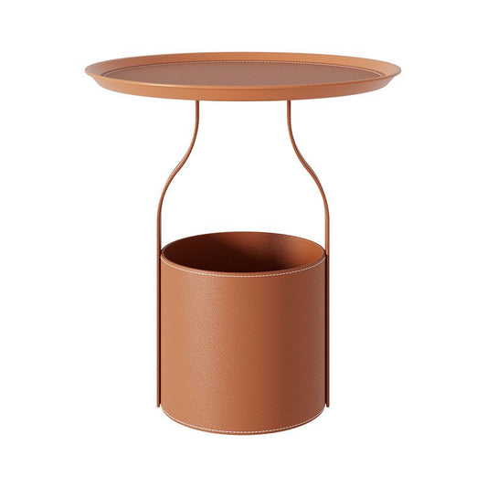 Tavolo laterale superiore del vassoio rotondo in metallo 20,9 "tavolo da piedistallo in pelle alta con conservazione