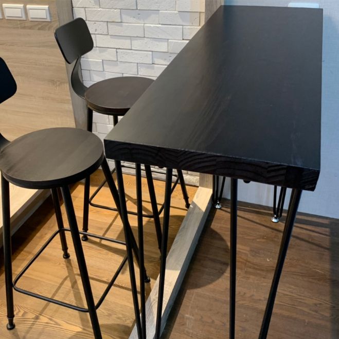 Solid Wood Counter Table with Rectangle Table Top Black Legs Table - 41.3" H Clearhalo 'Bar Furniture' 'Bar Tables' 'bar_tables' 'furn' 'furn_bar_tables' 'Furniture' 'furniture_bar_tables' 'Kitchen & Dining Furniture' 1200x1200_3556decf-81f3-422d-b79a-959a604b316c