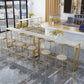 White Faux Marble Table Modern Style Bistro Table with Trestle Base