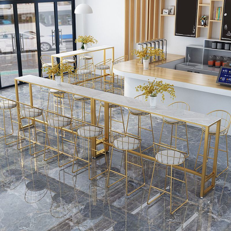 White Faux Marble Table Modern Style Bistro Table with Trestle Base