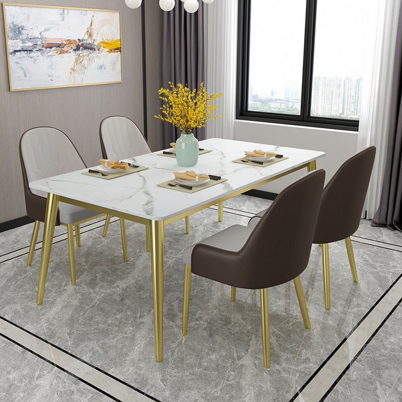 Rectangle 4 Legs Dining Table Glam Style Stone Table for Kitchen