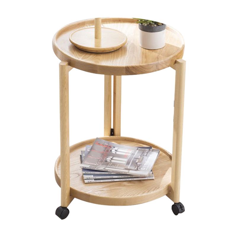 Tavolo da parte superiore del vassoio rotondo scandinavo Tavolino in legno 3 gambe con scaffale