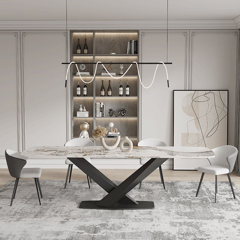 Sintered Stone Top Dining Table Rectangle Table with Metal Black Pedestal Base Clearhalo ' dining_table' 'Dining Tables & Seating' 'Dining Tables' 'furn' 'furn_dining_table' 'Furniture' 'furniture_dining_table' 'Kitchen & Dining Furniture' 'kitchen&dining_furn' 'kitchen' 'kitchen_dining_table' 1200x1200_355e1028-ae66-45c0-889f-bf67c2855454