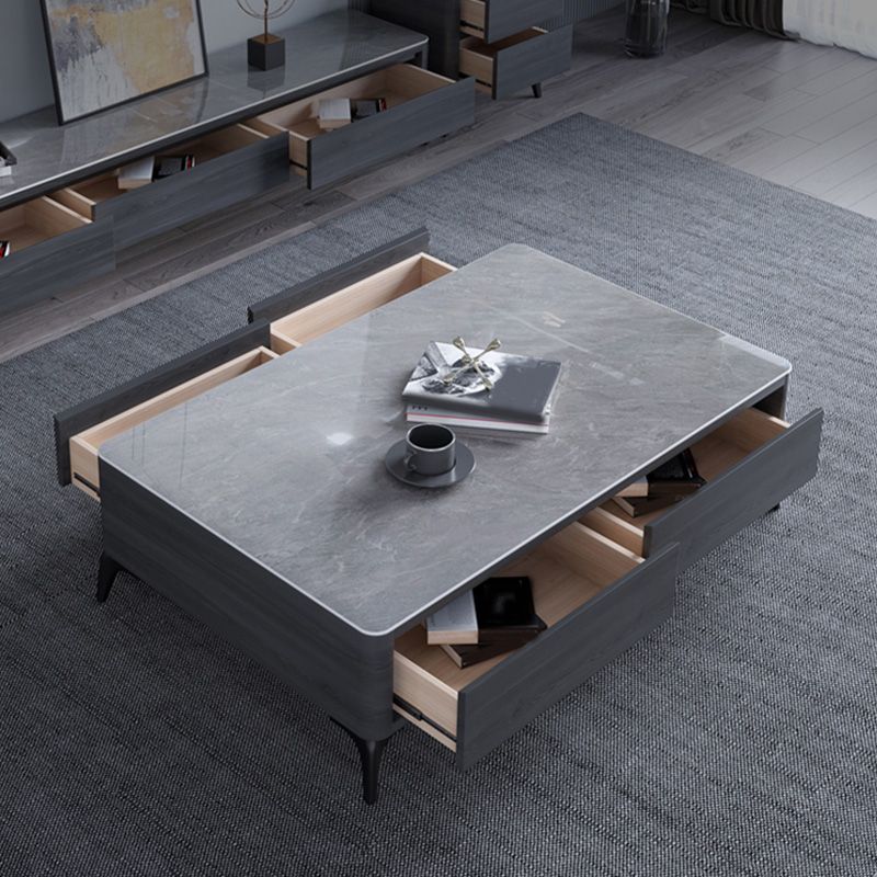 Schieferrechteangle moderner Kaffeetisch 4 Beine Eins Couchtisch mit 4 Schubladen