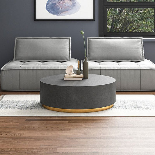 Drum Base Design Black/grey Marble Top Metal Base Round Coffee Table Clearhalo 'Coffee & Accent Tables' 'Coffee Tables' 'coffee_tables' 'Furniture' 'furniture_coffee_tables' 'Living Room Furniture' 1200x1200_355f6989-99a3-40dc-9ffe-6007dbd31cbd