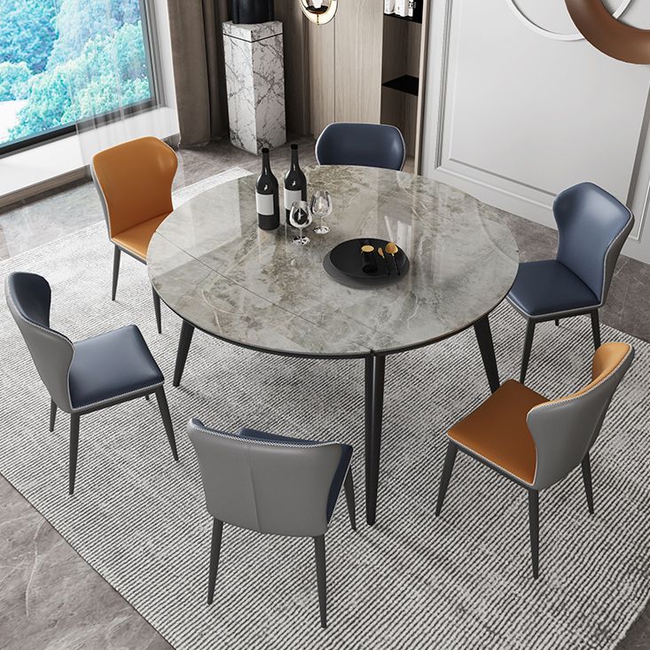 Sintered Stone Top Extendable Round Table for Restaurant Modern Dining Table with Black 4 Legs Clearhalo ' dining_table' 'Dining Tables & Seating' 'Dining Tables' 'furn' 'furn_dining_table' 'Furniture' 'furniture_dining_table' 'Kitchen & Dining Furniture' 'kitchen&dining_furn' 'kitchen' 'kitchen_dining_table' 1200x1200_355ff407-c9f3-44e9-8537-d946364949d3
