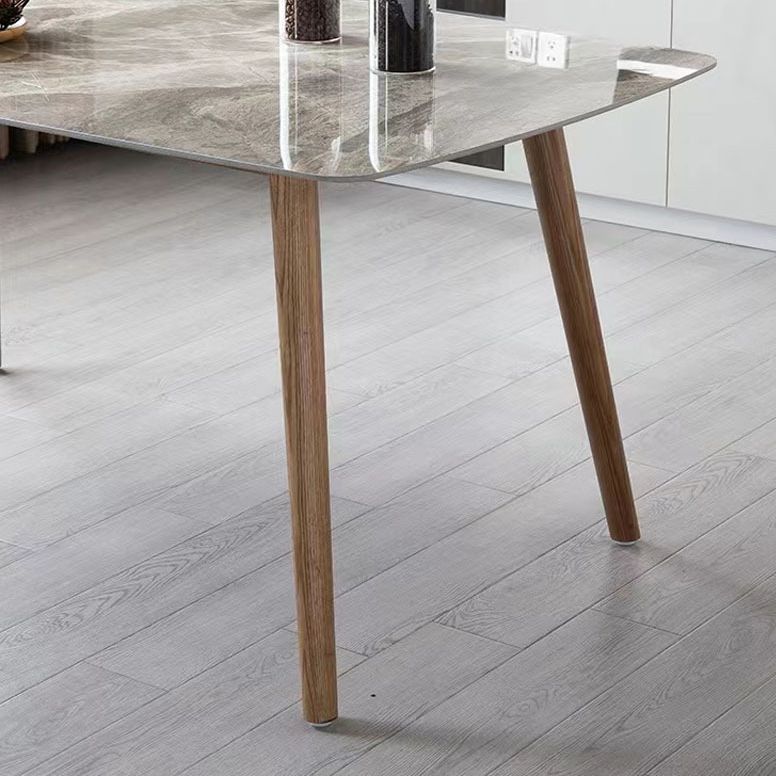 Dinettetafel met glanzend grijs stenen blad en houten frame, eettafel uit het midden van de eeuw voor thuis