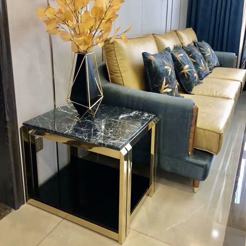 Marble Top Side Table Square Shelf Included End Table - 20.47"/22.83" H