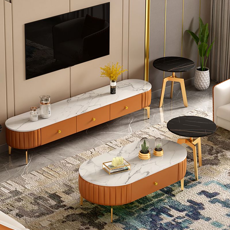 Scandinavische tv -standaard steen ingesloten opslag tv -console met 3 laden