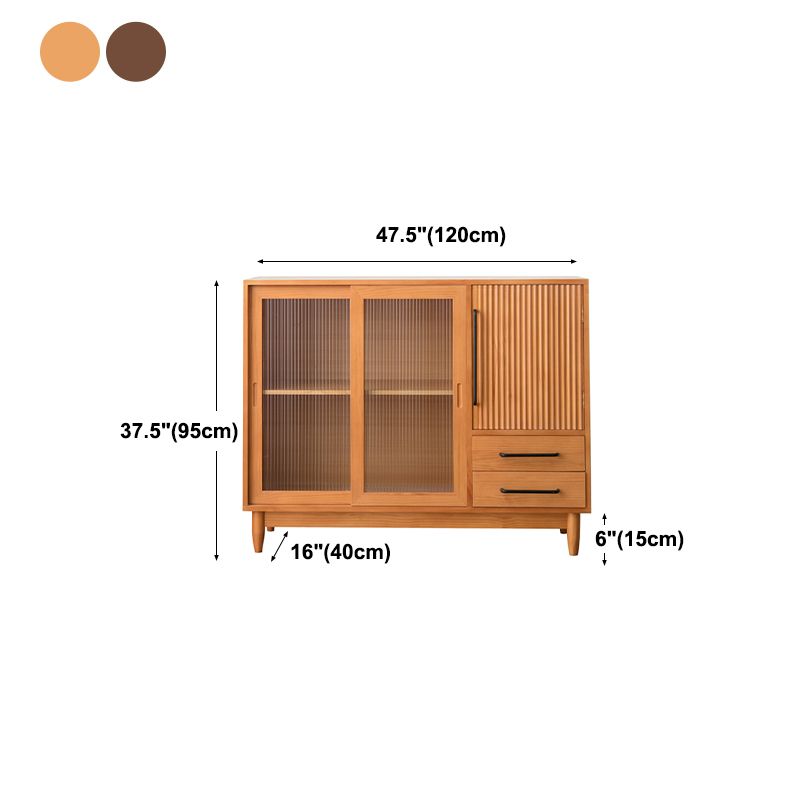 Modern Style Sideboard Pine Frame Glass Doors Buffet Server for Dining Room