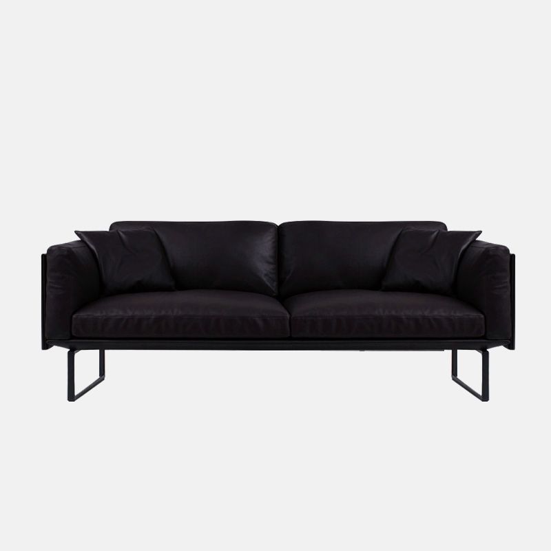 Wooden Genuine Leather Cushions Sofa 31.5"H Contemporary Industrial Square Arm Sofa,Black Clearhalo 'furn' 'furn_sofas' 'Furniture' 'furniture_sofas' 'kitchen' 'kitchen_sofas' 'Living Room Furniture' 'Sofa' 'sofas' 1200x1200_356a0724-ddf6-4bfb-8130-ef4514f042c7