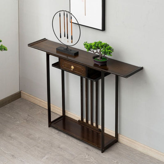 31"H Mid-Century Modern Console Table Single Drawer Sofa Table