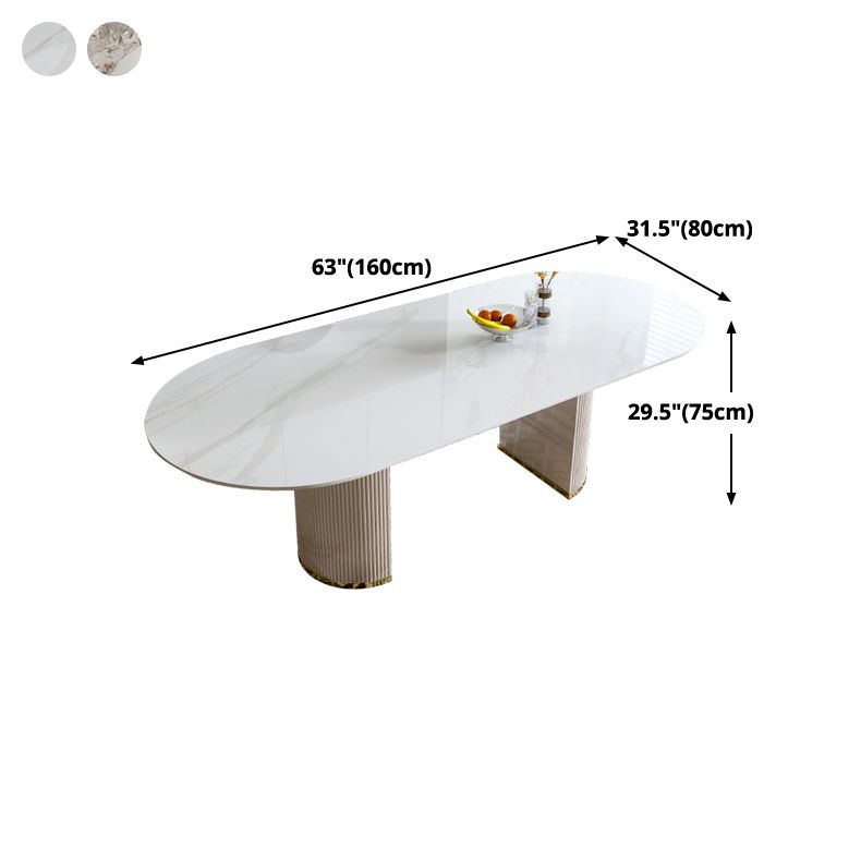 Oval Double Pedestal Glam Dining Table White Tone Fixed Table with Sintered Stone Clearhalo ' dining_table' 'Dining Tables & Seating' 'Dining Tables' 'furn' 'furn_dining_table' 'Furniture' 'furniture_dining_table' 'Kitchen & Dining Furniture' 'kitchen&dining_furn' 'kitchen' 'kitchen_dining_table' 1200x1200_35705360-4b05-4967-9e13-80a9c15cdf4b