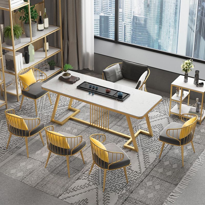 モダンな1/7ピースダイニングセット長方形の石のダイニングテーブルリビングルームダイニングルーム